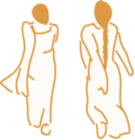 Illustration showing the back of two ladies