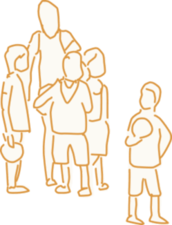 Illustration of an adult with four children