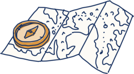 Illustration of a map and compass